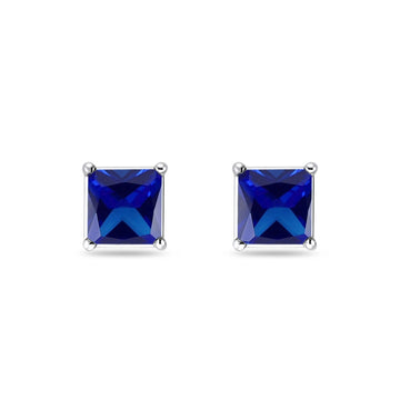 Solitaire Princess Cut Stud Earrings Simulated Blue Sapphire CZ 925 Sterling Silver